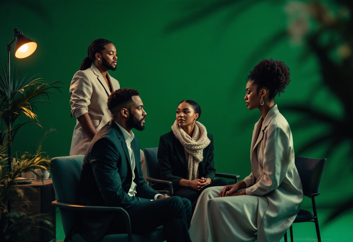 photo of actors rehearsing a dramatic scene on set